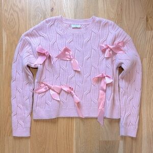 Pink Cable Knit Sweater with Ribbon Accents Size Medium